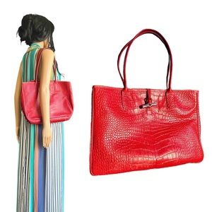 Longchamp Red Croc-Embossed Tote